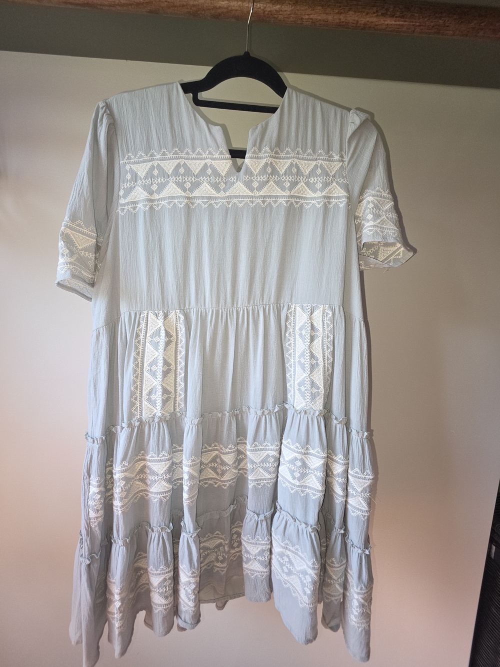 Embroidered Light Blue Tiered Summer Dress